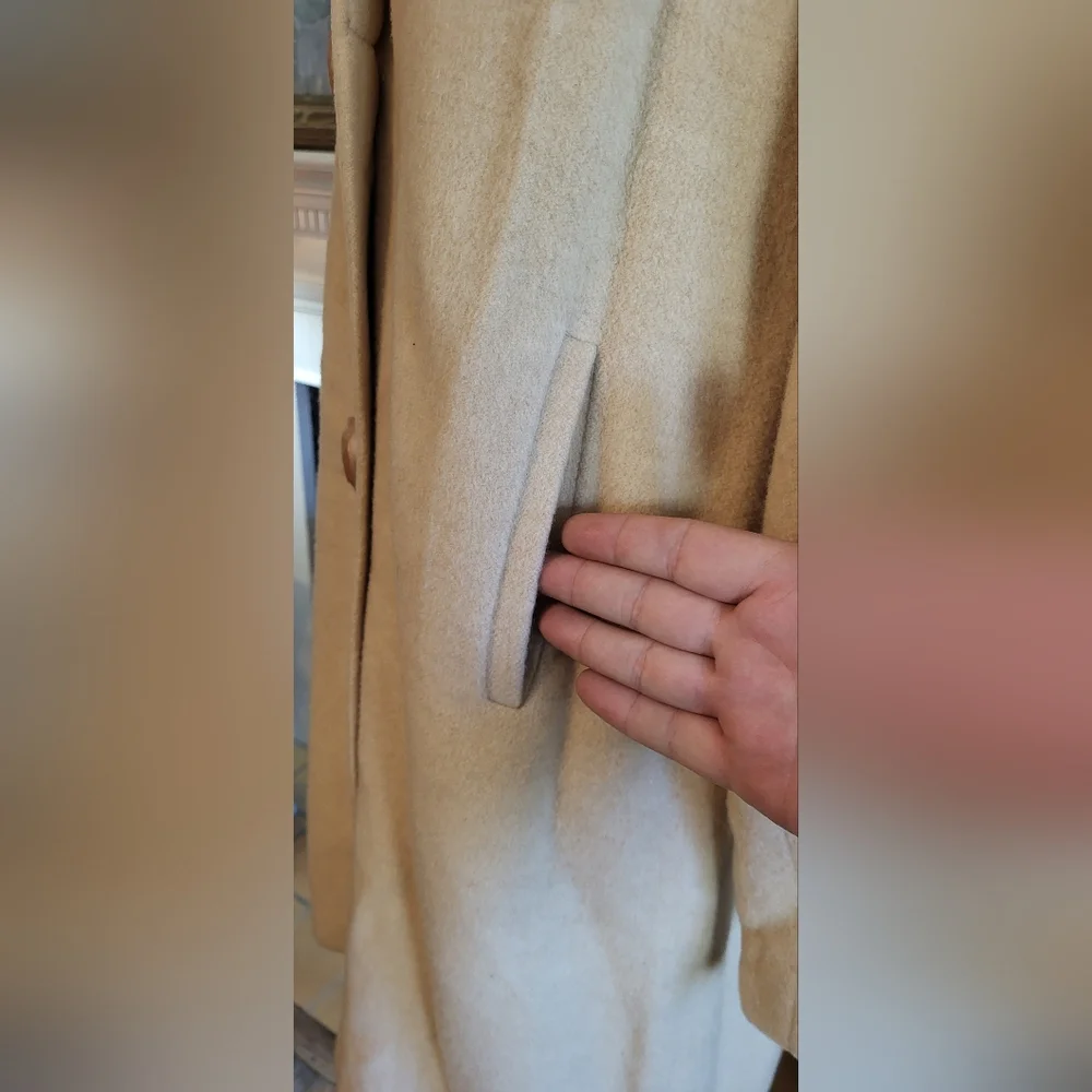 Vintage 40s Oriental by J.J. O'Donnell Beige Cashmere Swing Coat with Fur Collar - Picture 9 of 16